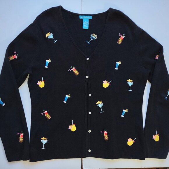 🍹Alexandra Bartlett Embroidered Cardigan Tropical Cocktail Cruise Tiki Bar L/XL - Picture 2 of 8